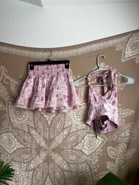Katie J NYC Girls Pink Floral Halter Top & Ruffle Skirt 2-Piece Set L